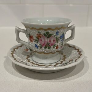Vintage LIMOGES FRANCE Floral Teacup and Saucer! Gorgeous!